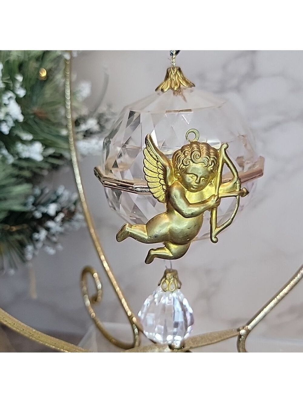 Vintage Cherub and plastic crystal ornament - Picture 2 of 9